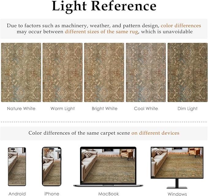 Vintage Area Rug 5x7 Washable Brown Living Room Carpet Large Indoor Non Slip Bedroom Low Pile Kitchen Distressed Retro Accent Throw Rug for Dining Room