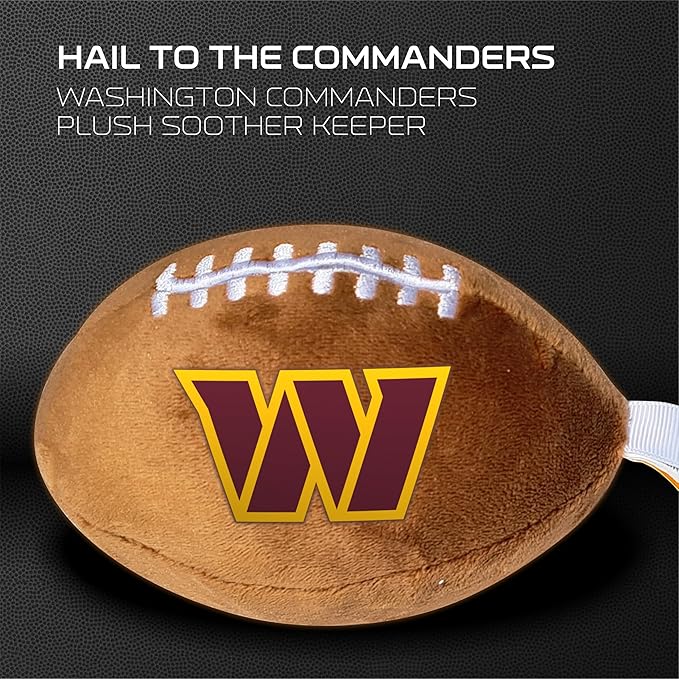 Washington Commanders Plush Football Pacifier Holder by Smilo - Officially Licensed NFL Soother Holder - Soft Plush Toy and Dummy Holder - Fits Any Pacifier - Stroller Accessory & Newborn Essential