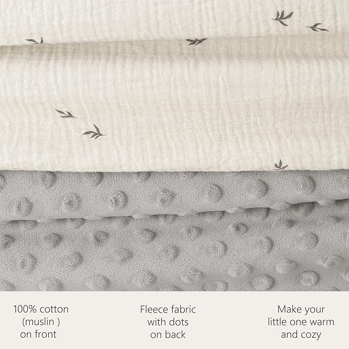 Bearmoss Baby Blankets for Unisex Boys Girls, Soft Nursery Crib Blankets with Muslin Cotton Front and Dotted Fleece Back for Newborns Toddlers 30x40inch (Cute Bud)