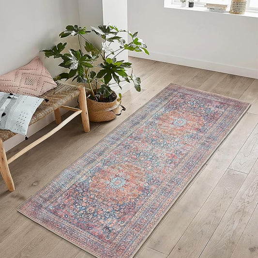 Bloom Rugs Washable Non-Slip 12 ft Runner - Multicolor Traditional Medallion Runner for Entryway, Hallway, Bathroom, and Kitchen - Exact Size: 2.5' x 12'