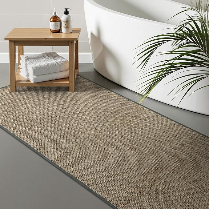 Wonnitar Farmhouse Washable Kitchen Runner, 2x5 Runner Rug Rubber Backed Non Slip Bathroom Rugs, Neutral Absorbent Braided Rugs Carpet Runner for Bedroom Entry Hallway(Grey/Khaki,2'x5')