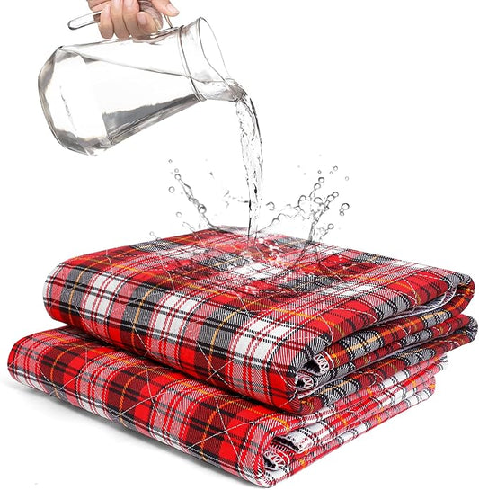 Bed Pads Washable Waterproof, Incontinence Bed Pads for Women and Men, Reusable Waterproof Mattress Protector, Non-Slip, 36" x 34", Red Plaid, 2 Pack