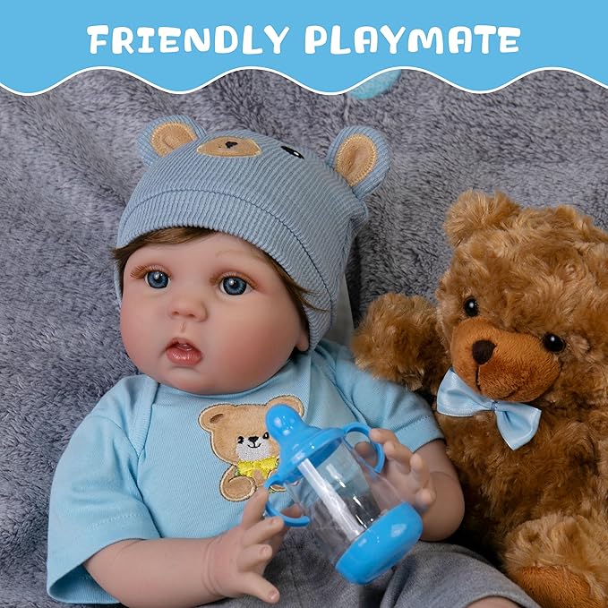 Reborn Baby Dolls 22-Inch Real Life Newborn Dolls Soft Cloth Body Lifelike Baby Doll Boys with Clothes and Toy Accessories Life Size Realistic Baby Doll for Kids Age 3+