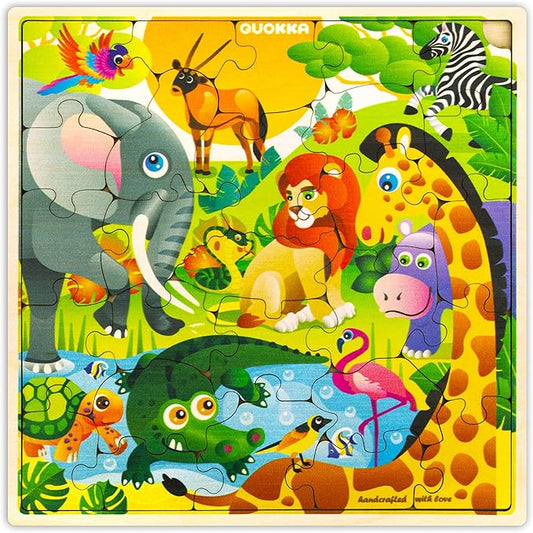 QUOKKA Wooden Africa Puzzles for Kids Ages 3-5 – 28 Pieces Toddlers Kids Puzzles Ages 4-8 Year Olds – Wood Africa Toys for Children 6-8 yo