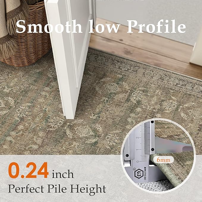 8x10 Brown Area Rug for Living Room Washable Vintage Distressed Carpet Large Bedroom Low Pile Non Slip Indoor Soft Retro Throw Accent Rug Office Kitchen Bathroom Dining Room