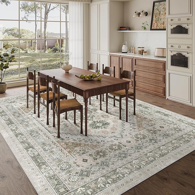 zesthome 8x10 Area Rugs for Living Room,Non-Slip Backing Washable Rugs,Vintage Large Area Rug，Stain Resistant Home Decor Rug (Brown/Grey,8'x10')