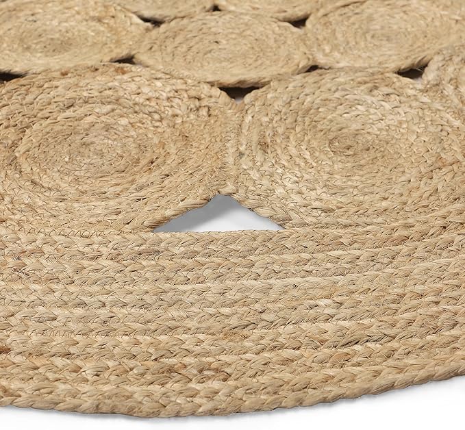 REDEARTH · Round Area Rug - 5 Feet Braided Scalloped Abaca Embrace Natural Jute Rug- Artisan Made Boho Jute Patterned Rugs for Bedroom, Kitchen, Living Room, Farmhouse, Handmade Vintage Décor