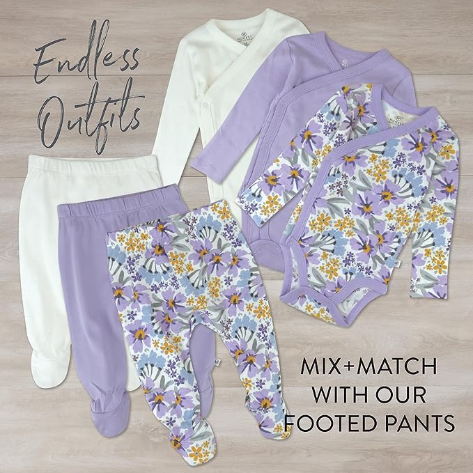 HonestBaby unisex-baby 3-pack Long Sleeve Side-snap Kimono Bodysuits Organic Cotton for Infant Baby Boys, Girls, Unisex