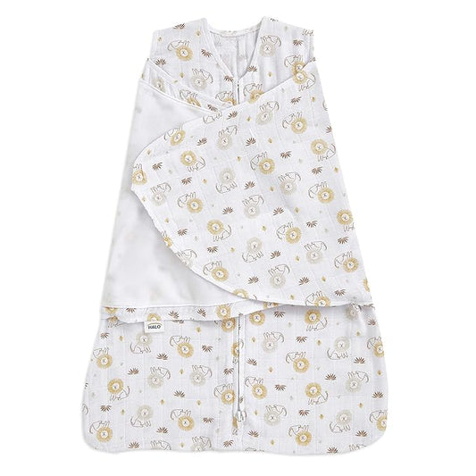 HALO 100% Cotton Sleepsack Swaddle, 3-Way Adjustable Wearable Blanket, TOG 1.5, Lions, Small, 3-6 Months