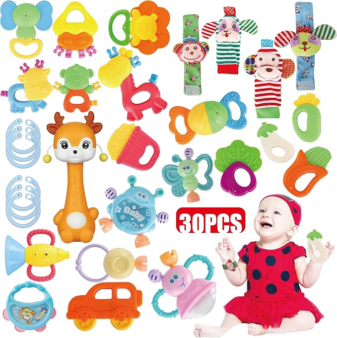 Cocurb 30 Pcs High Contrast Baby Toy Gift Set for Infants Rattles Teething Toys and Wrist Socks Suitable for 6 Months Perfect Baby Gift for Boys and Girls
