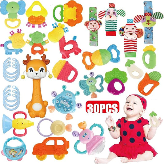 Cocurb 30 Pcs High Contrast Baby Toy Gift Set for Infants Rattles Teething Toys and Wrist Socks Suitable for 6 Months Perfect Baby Gift for Boys and Girls
