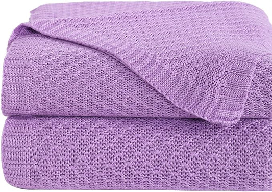 NTBAY Cable Knit Cooling Throw Blanket, Soft and Breathable Throw Blanket 51x67 Inches Made from Rayon Derived from Bamboo for Couch, Sofa, Nap, Light Purple