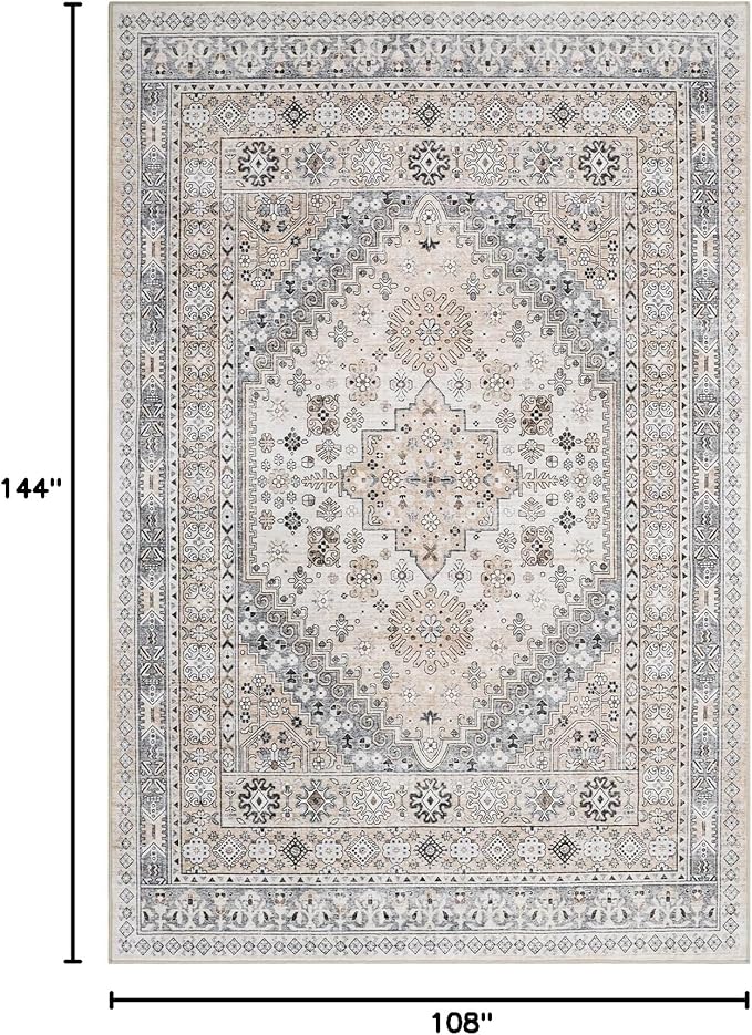 zesthome 9x12 Area Rugs,Stain Resistant Washable Rug,Ultra-Thin Rugs for Living Room,Bedroom,Non-Slip Backing Home Decor Large Area Rug (Beige,9'x12')