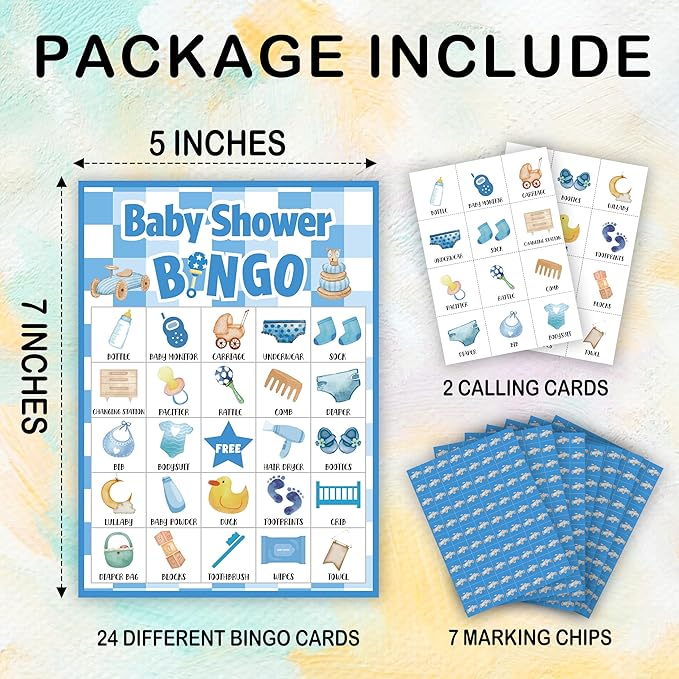 Baby Shower Bingo Game For Adults, Baby Shower Party Bingo Game Set, Blue Baby Shower Bingo Cards, Gender Reveal Bingo Favors For Family Friends, Baby Shower Large Group Game Decor & Supplies -16