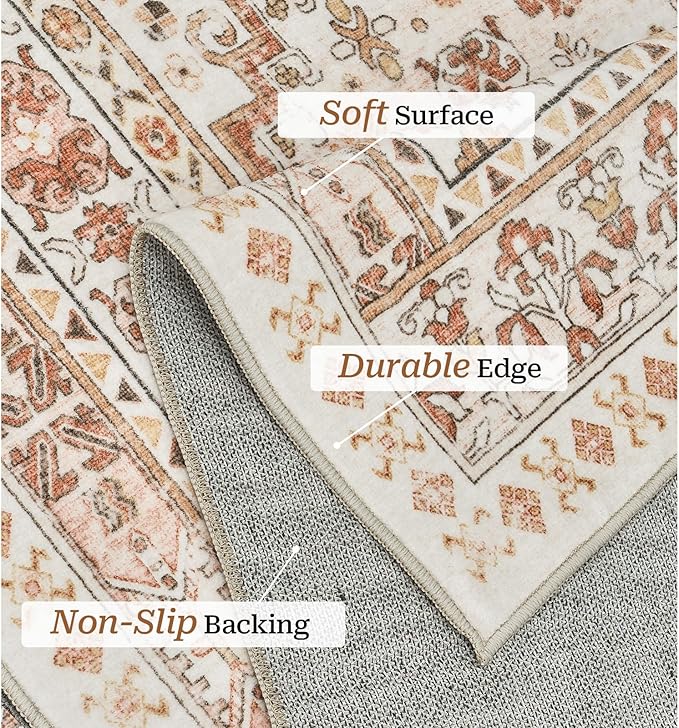 zesthome 5x7 Area Rugs - Ultra-Thin Washble Rug, Stain Resistant Anti Slip Backing Rugs for Living Room,Bedroom, Vintage Home Decor Area Rug