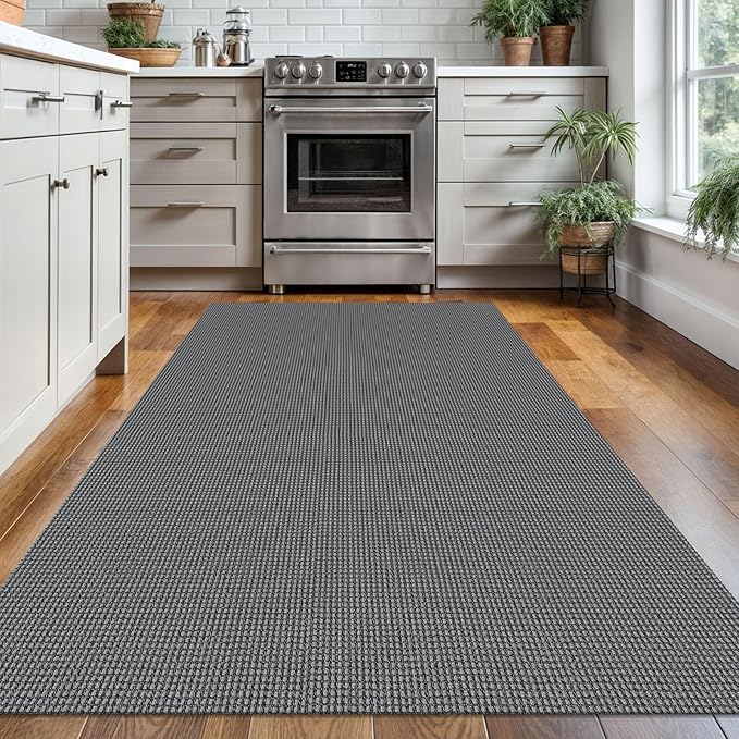KOZYFLY Boho Rugs for Entryway Rugs 4x6 ft Washable Area Rugs Rubber Backed Living Room Rugs Braided Woven Cotton blend Indoor Outdoor Floor Carpet for Dining Room Living Room Bedroom, Dark Grey