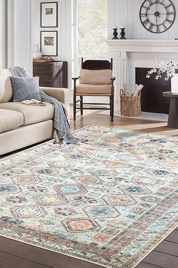 Keen Home Design 9x12 Rug - Machine Washable Area Rug with Non-Slip Backing, Ideal for Living Room, Dining Room, Bedroom - Vintage, Easy Clean, Durable, Low Pile Rug - (9' x 12')