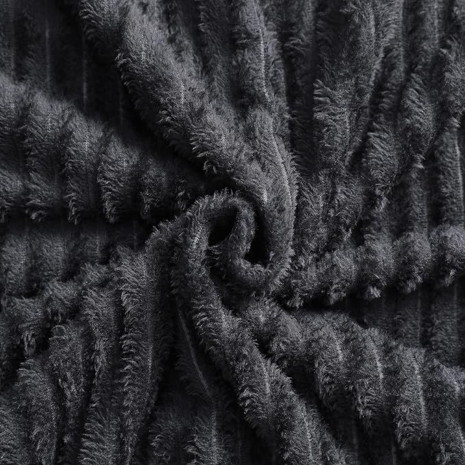 NTBAY Plush Flannel Baby Blanket, Soft and Warm Toddler Blanket with Striped Texture for Stroller, Crib, Travel, 30x40 Inches, Black