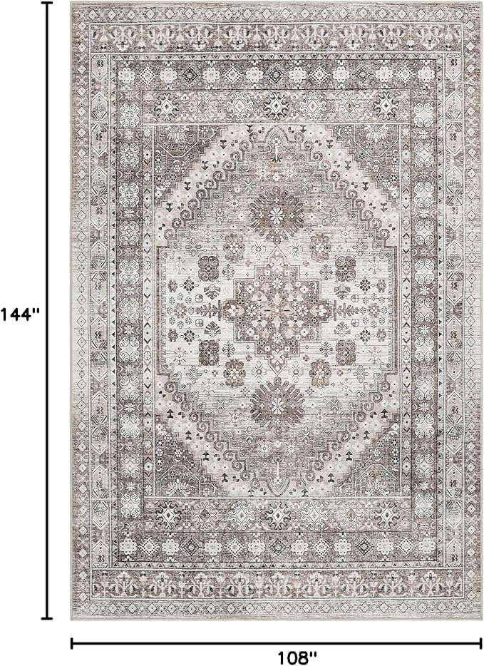 zesthome 9x12 Area Rugs,Stain Resistant Washable Rug,Ultra-Thin Rugs for Living Room,Bedroom,Non-Slip Backing Home Decor Large Area Rug (Brown/Beige,9'x12')