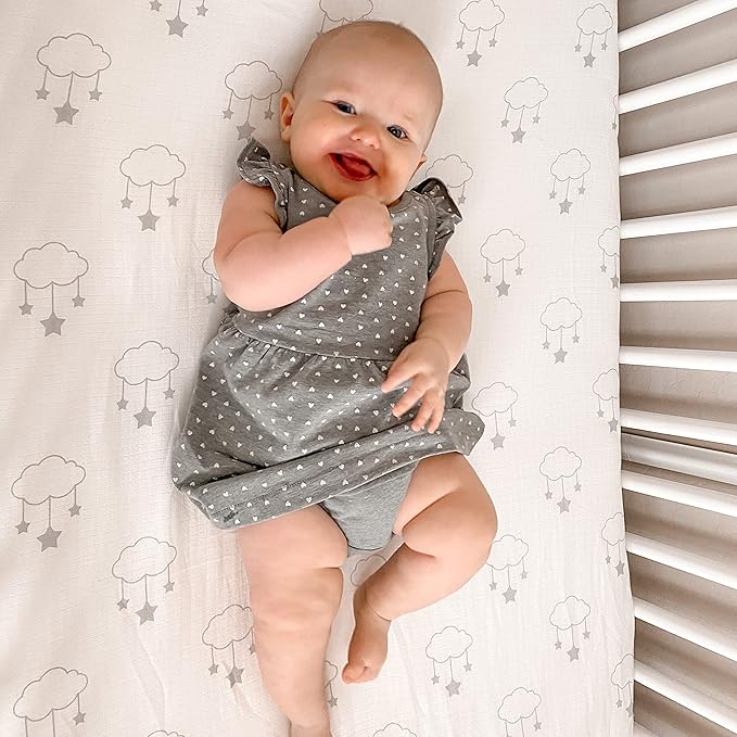 Newton Baby Organic Fitted Crib Sheet (2-Pack) - Ultra Breathable and Soft, 100% Organic Muslin Cotton, Wishing on a Star Print + Solid White, Fits All Standard Cribs