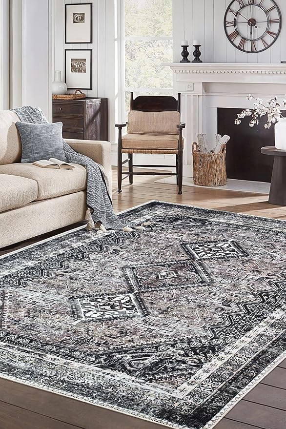 Keen Home Design 8x10 Rug - Machine Washable Area Rug with Non-Slip Backing, Ideal for Living Room, Dining Room, Bedroom - Vintage, Easy Clean, Durable, Low Pile Rug - (8' x 10')