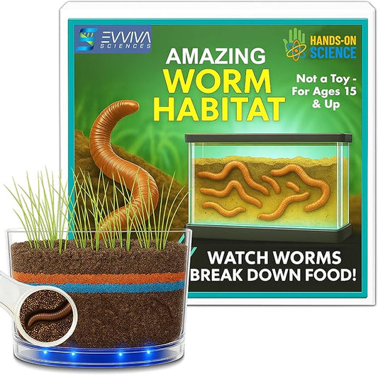 Worm Habitat Kit - Transparent Ecosystem Learning Container for Worm Observation and Soil Layer Studies - Composting Science Projects and Lab Use - Intended for Ages 15 & Older