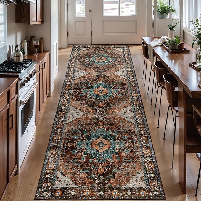 Ciicool Washable Runners Area Rug for Hallways, Ultra Soft 2'6 "x8' ft Boho Print Non-Slip Vintage Oriental Medallion Long Carpet for Kitchen Bedroom Laundry Bathroom