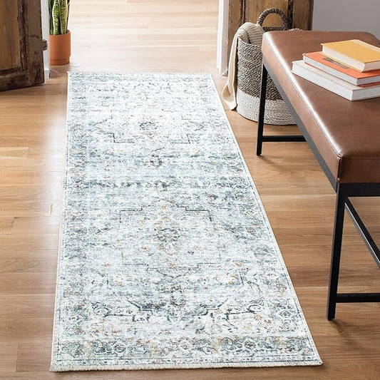 Bloom Rugs Caria Washable Non-Slip 10 ft Runner - Ivory/Gray/Caramel Traditional Runner for Entryway, Hallway, Bathroom, and Kitchen - Exact Size: 2'6" x 10'