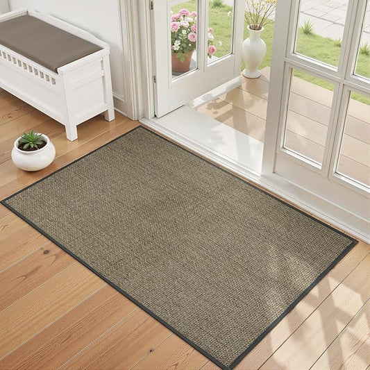 Wonnitar Washable Braided Rugs 2x3 Kitchen Mats for Floor, Absorbent Doormat Woven Neutral Rug, Rubber Backed Non Slip Bathroom Rugs Floor Carpet for Front Door Kitchen Sink(Grey/Khaki,2'x3')