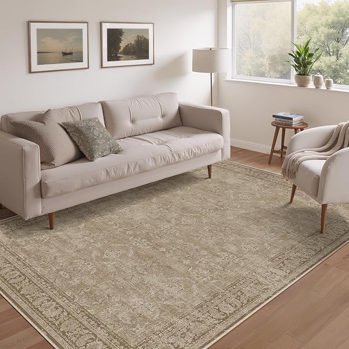 4x6 Light Brown Area Rug Washable Vintage Distressed Office Carpet Low Pile Entryway Non Slip Indoor Soft Retro Entrance Throw Accent Rug for Kitchen Bathroom Bedroom Dining Living Room