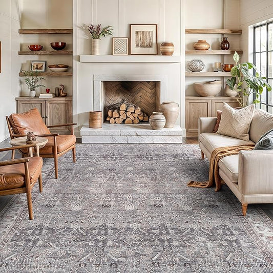 Bloom Rugs Washable Non-Slip 9' x 12' Rug - Gray Traditional Bordered Area Rug for Living Room, Bedroom, Dining Room, and Kitchen - Exact Size: 9' x 12'
