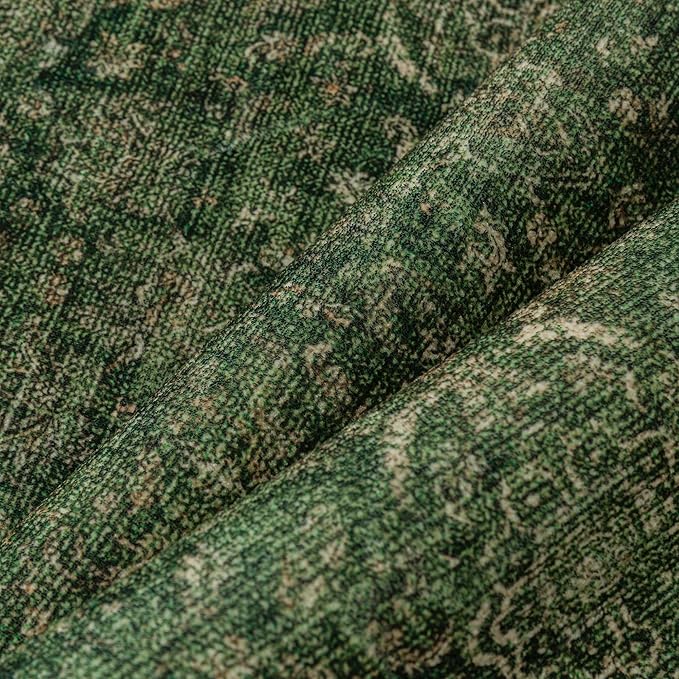 Vintage Runner Rug 2x8 Washable Hallway Carpet Non Slip Long Green Bedroom Low Pile Kitchen Distressed Retro Accent Throw Rug for Bathroom Dining Laundry Living Room
