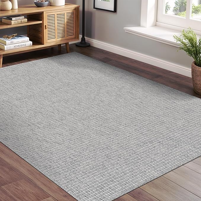 Beverly Rug Easy Jute Gray Rug 4x6 Solid Washable Durable Outdoor Indoor Area Rugs for Living Dining Room Patio Office Stain Resistant Non Shedding Casual Indoor Outside Carpet (4 x 6 Gray)