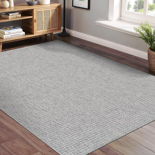 Beverly Rug Easy Jute Gray Rug 4x6 Solid Washable Durable Outdoor Indoor Area Rugs for Living Dining Room Patio Office Stain Resistant Non Shedding Casual Indoor Outside Carpet (4 x 6 Gray)