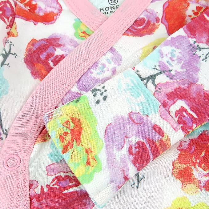 HonestBaby 3-pack Long Sleeve Side-snap Kimono Tops 100% Organic Cotton for Newborn Baby for Infant Boys, Girls, Unisex