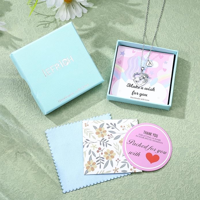 Unicorn Necklace Gifts for Girls Kids - Colorful CZ Heart Initial Necklaces Unicorn Necklace for Girls Jewelry Birthday Gifts for Little Girl Kids