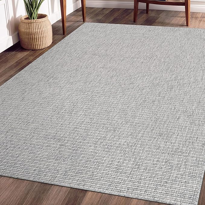 Beverly Rug Easy Jute Large Rug 9x12 Solid Washable Durable Outdoor Indoor Area Rugs for Living Dining Room Patio Office Stain Resistant Non Shedding Casual Indoor Outside Carpet 9 x 12 Gray