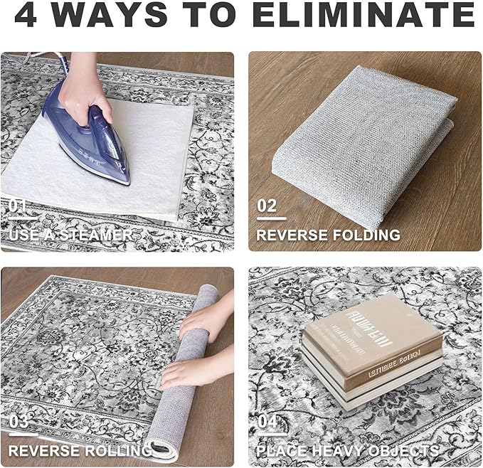 KILOCOCO Hallway Runner 2.6x10 Runner Rug Printed Vintage Floral Washable Rugs Kitchen Runners Soft Non-Slip Low Pile Rubber Backed Runners for Laundry Room Distressed Boho Rugs, Light Gray White