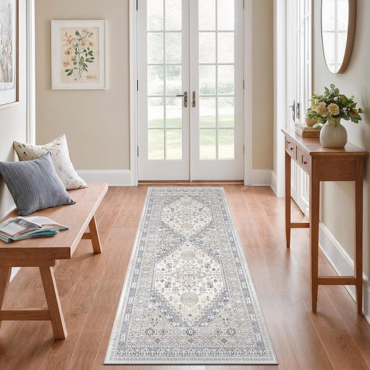 zesthome 2x6 Runner Rug for Hallways, Machine Washable Rug, Non Slip Vintage Low Pile Runners, Stain Resistant Runners for Entryway, Kitchen, Bathroom, Laundry Room, Corridor