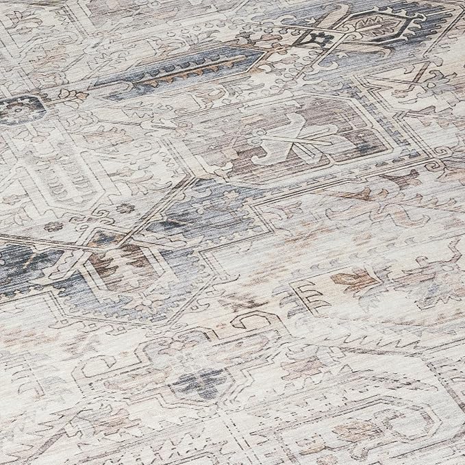 ReaLife Rugs Machine Washable Area Rug - Living Room Bedroom Bathroom Kitchen Entryway Office - Padded Low Pile Stain Resistant Premium - Boho Farmhouse Vintage - Lia - Ivory Beige Gray 2'6" x 8'