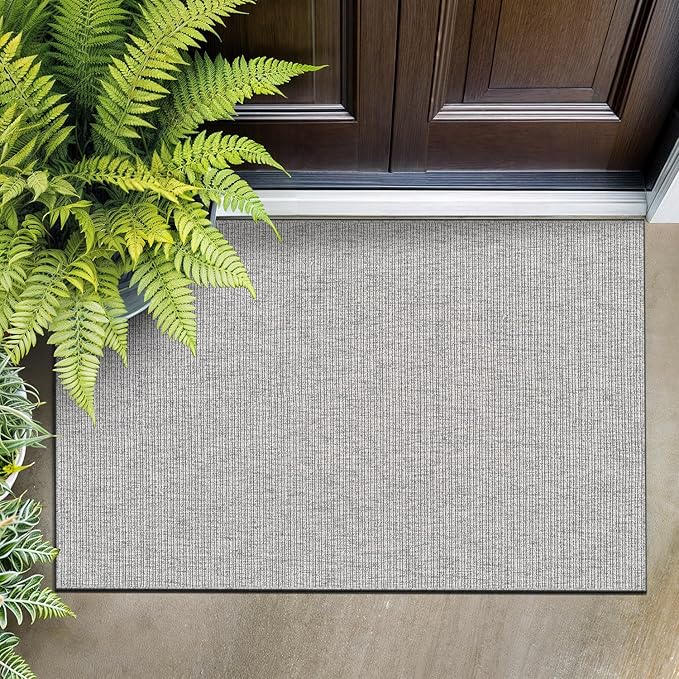 Beverly Rug Easy Jute Gray Entry Rug 2x3 Solid Washable Durable Outdoor Indoor Area Rugs for Living Dining Patio Office Stain Resistant Non Shedding Casual Indoor Outside Carpet 2 x 3 Gray