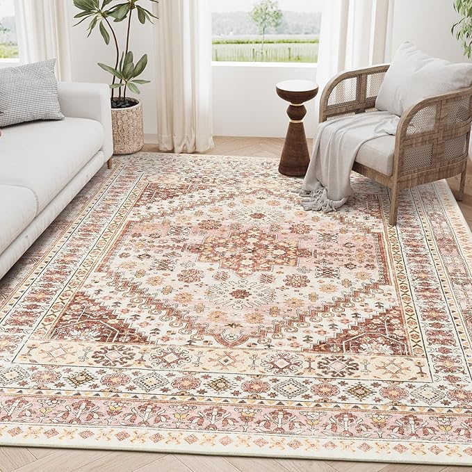 zesthome 5x7 Area Rugs - Ultra-Thin Washble Rug, Stain Resistant Anti Slip Backing Rugs for Living Room,Bedroom, Vintage Home Decor Area Rug