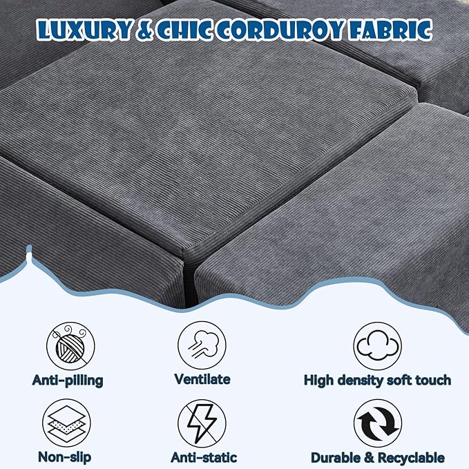 jela Kids Foam Climbing Blocks 6Pcs Soft Play Equipment Luxury Corduroy Fabric, Toddler Climbing Playset Indoor Soft Play Climbing for Toddlers, Lightweight Climbing Blocks for Babies (Darkgrey)