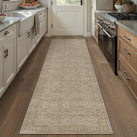 2x7 Light Brown Area Rug Runners for Hallways Washable Vintage Distressed Carpet Low Pile Non Slip Indoor Retro Soft Long Accent Rug Bedroom Kitchen Bathroom Laundry Dining Living Room