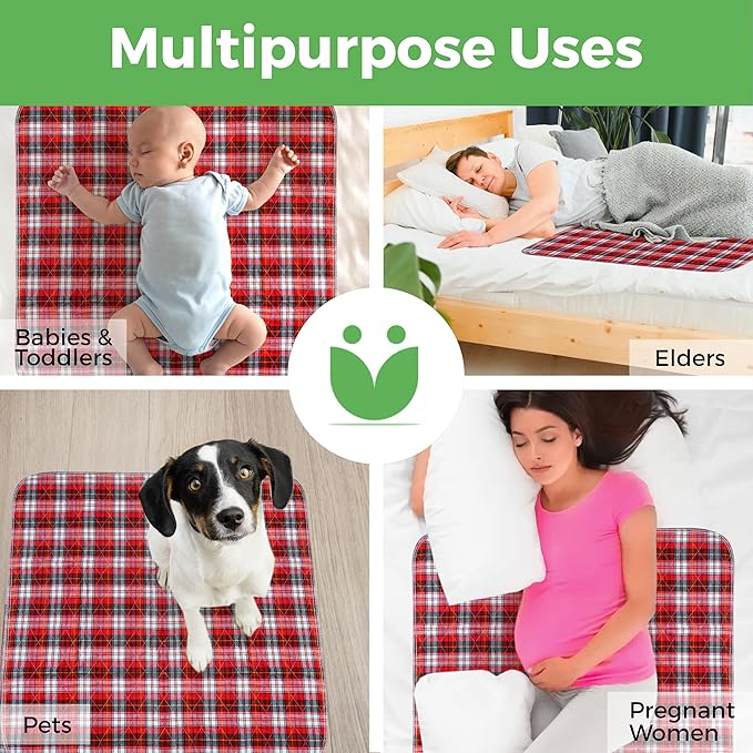 Bed Pads Washable Waterproof, Incontinence Bed Pads for Women and Men, Reusable Waterproof Mattress Protector, Non-Slip, 36" x 34", Red Plaid, 2 Pack