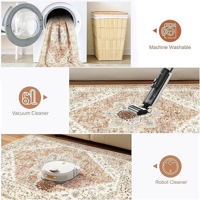 Ciicool Washable Vintage Area Rug, 2x3ft Boho Small Rug, Ultra Soft Rugs for Entryway, Non-Slip Entry Rugs Oriental Low-Pile Indoor Mat Floor Carpet for Entrance Bedroom Kitchen Bathroom Foyer Decor