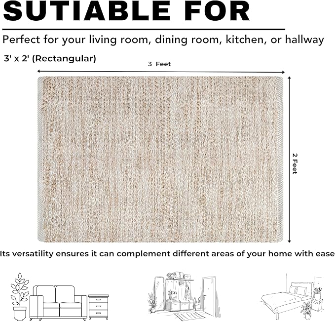 Area Rug 24x36 Inch, Natural Polyester Cotton, Machine Washable, Durable Soft Textured Indoor Accent Rug for Living Room Bedroom Entryway, 80% Polyester 20% Cotton Bedding Craft