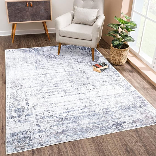 Bloom Rugs Washable Non-Slip 4' x 6' Rug - Gray/Charcoal/Blue Modern Abstract Area Rug for Living Room, Bedroom, Dining Room, and Kitchen - Exact Size: 4' x 6'