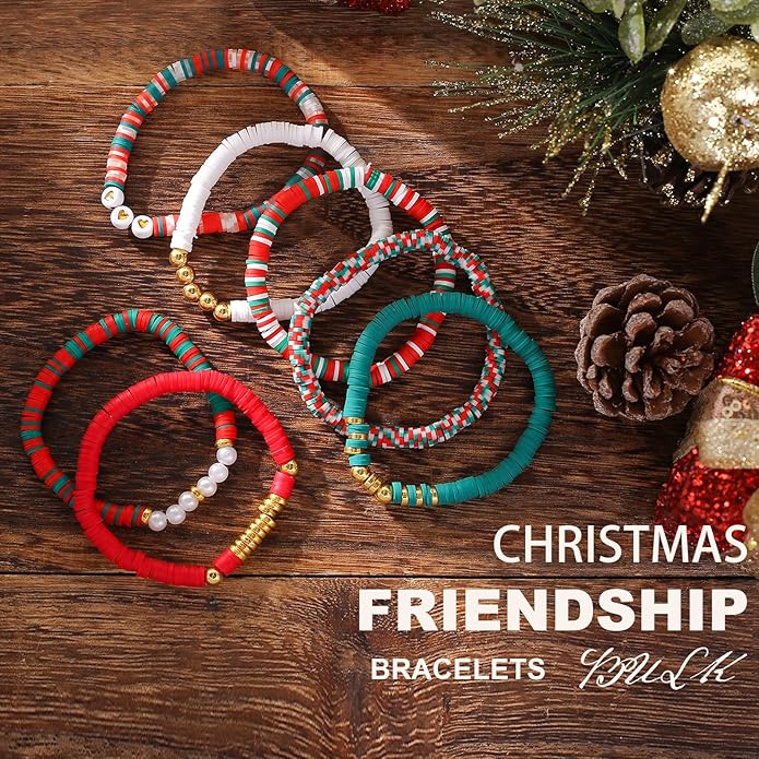 Friendship Bracelets Trendy Heishi Clay Bead Bracelets Stack Gold Beaded Stretch Bracelets for Women Boho Stackable Bracelets Bulk Cute Preppy Jewelry