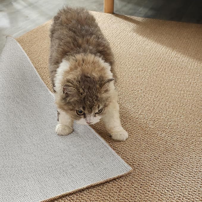 Carvapet 5x7 Rugs for Living Room Bedroom, Washable Jute Low Pile Solid Natural Carpet with Rubber Backing, Foldable, Non Slip Thin Area Rug